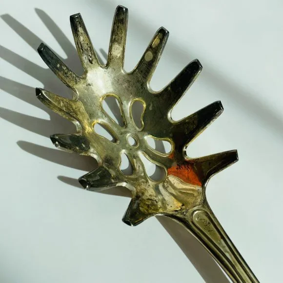 Vintage EPNS England Sheffield King Silverplate Serving Utensils Pasta Spoon - Picture 7 of 7